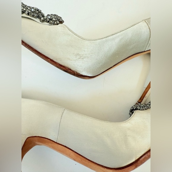 Manolo Blahnik Gray Satin floral Hangisi 90mm crystal embellished pumps EU 40 - Picture 6 of 13